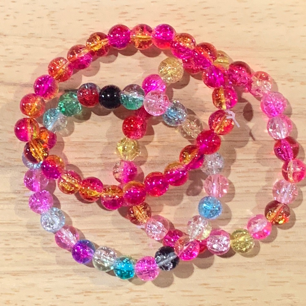 Handcrafted Cracked Glass Bead Bracelets Set of 3 Multicolor Stretch‎ Bracelets